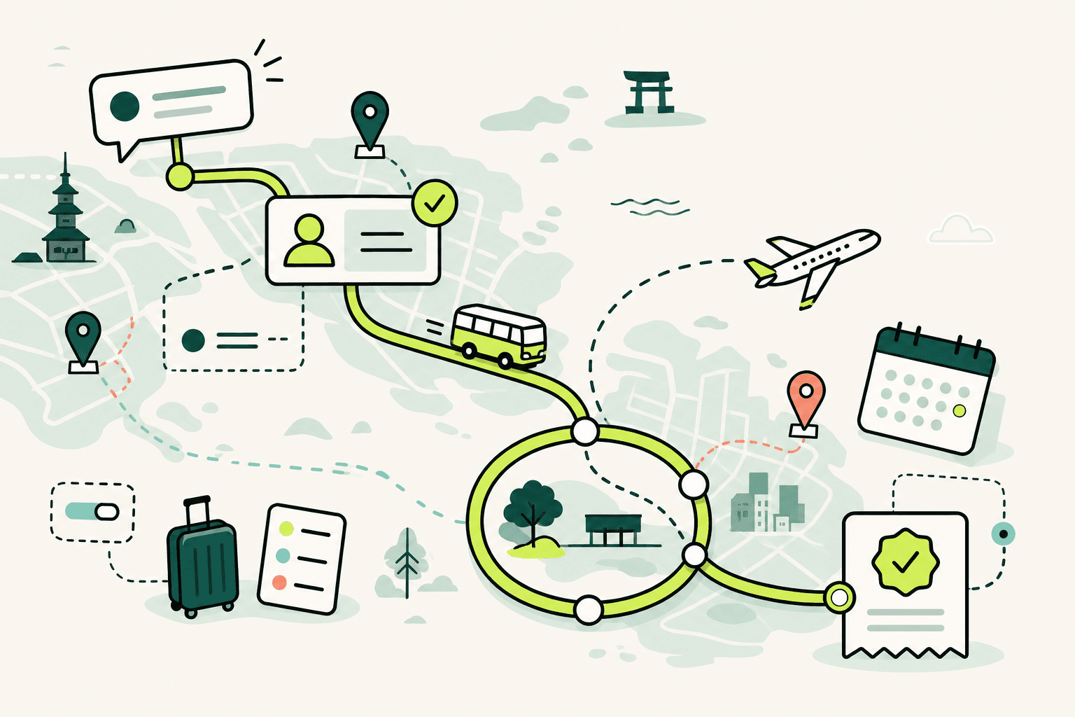 Illustrated HANDA operations route from a traveler message to a verified receipt